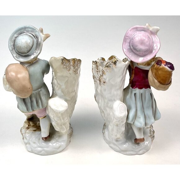 VTG MCM UCAGCO Ceramics Bisque 6" Handpainted Victorian Boy Girl Spill Vases EUC - Picture 3 of 6